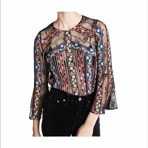 ALICE + OLIVIA Larue Lace Embroidered Blouse Sz M